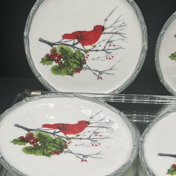 Winter Cardinal by GLOBAL DESIGN CONNECTIONS set of 4 Appetizer Plates - Picture 3 of 4